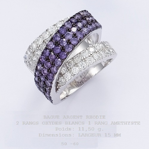 Dolly-Bijoux Bague T56 Rhodié Pavé & Sertie Diamant Noir Cz