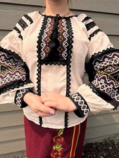 Ukrainian Vyshyvanka Blouse Embroidered Shirt  L Boho Embroidery