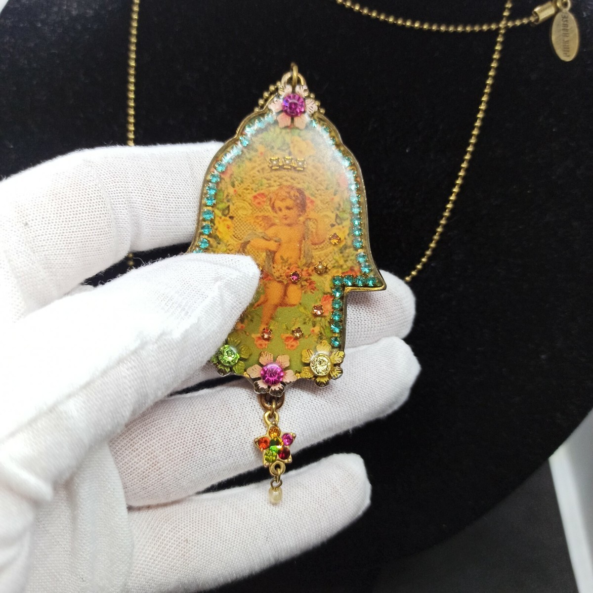 Michal Negrin Necklace Hamsa Large Angel Romantic Huge Long