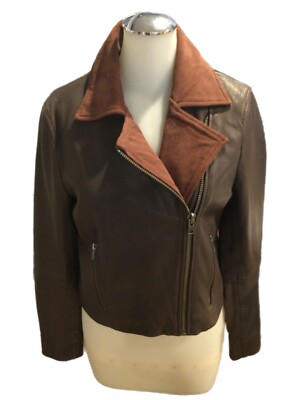 Selected Femme Women's Leather Suede Zippered Jacket Brown two toned size  34