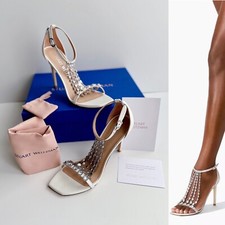   New STUART WEITZMAN Stardust Crystal Sandals Bridal White Leather Womens 7.5B