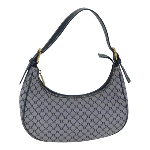 CELINE Macadam Canvas Hand Bag Navy Gold Auth 93336V