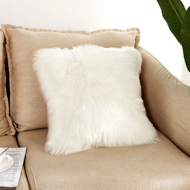 16'' Soft Faux Fur Throw Pillow Case Fluffy Plush Sofa Cushion Cover Home Decor - Image 4 of 4