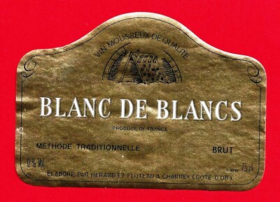 90 47 Etikett MOUSSEUX BLANC DE BLANCS hergestellt von Herard et Fluteau à Charrey