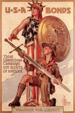 BOY SCOUTS AMERICA USA BONDS WEAPONS FOR LIBERTY SWORD WAR VINTAGE POSTER REPRO