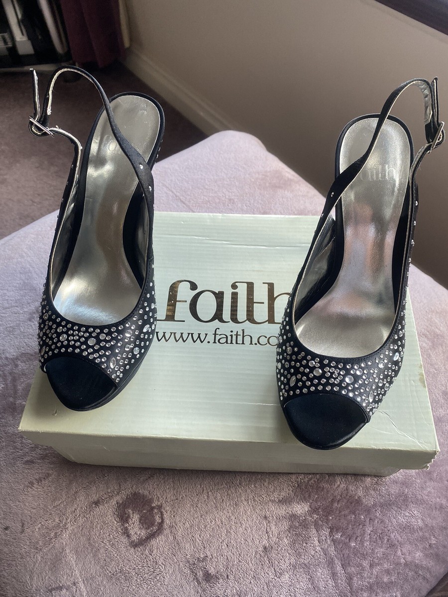 Faith Size Black Sling Back Diamante Covered Stilleto Heel Shoe