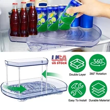 2 Tier 360° Rotatable Organizer Rectangular Refrigerator Spinner Storage Rack