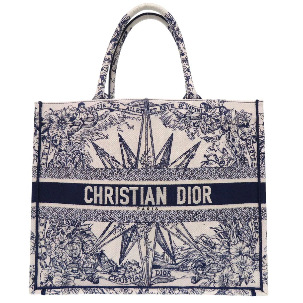 AUTHENTIQUE grand sac fourre tout Christian Dior livre brodé toile blanche