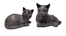 Pair Of Vintage 1984 Enesco Ceramic Gray & Black Cat Figurines