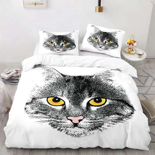 Cats Quilt Duvet Cover Pillowcase Pets Bedding Set Single Double King Size Hot - Picture 17 of 63
