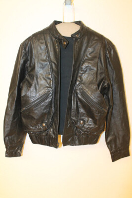 MENS VTG EXCALIBUR BLACK LEATHER CAFE RACER MOTORCYCLE BIKER JACKET SZ S