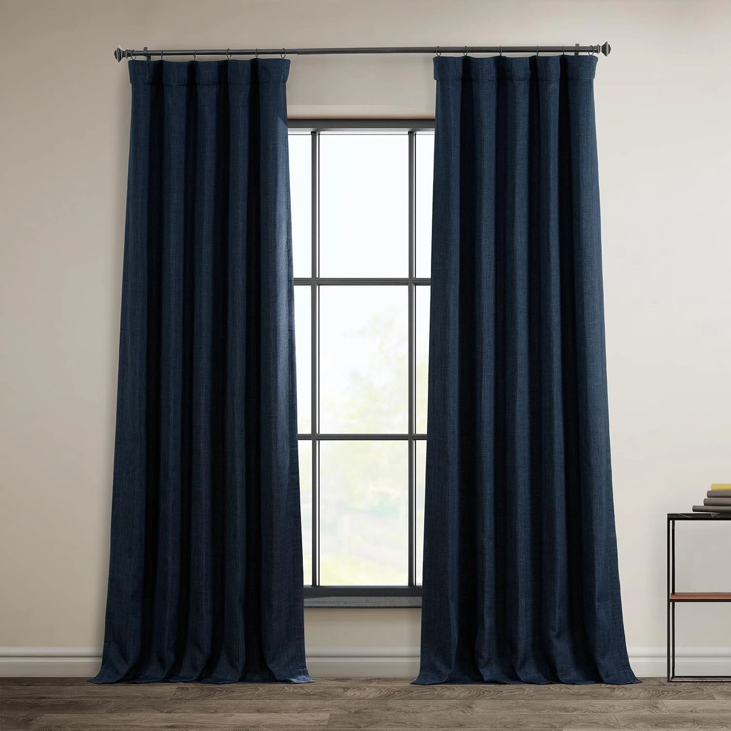 1 Panel Nightfall Navy 84"L x 100"W Linen Darkening Curtains For Living Room