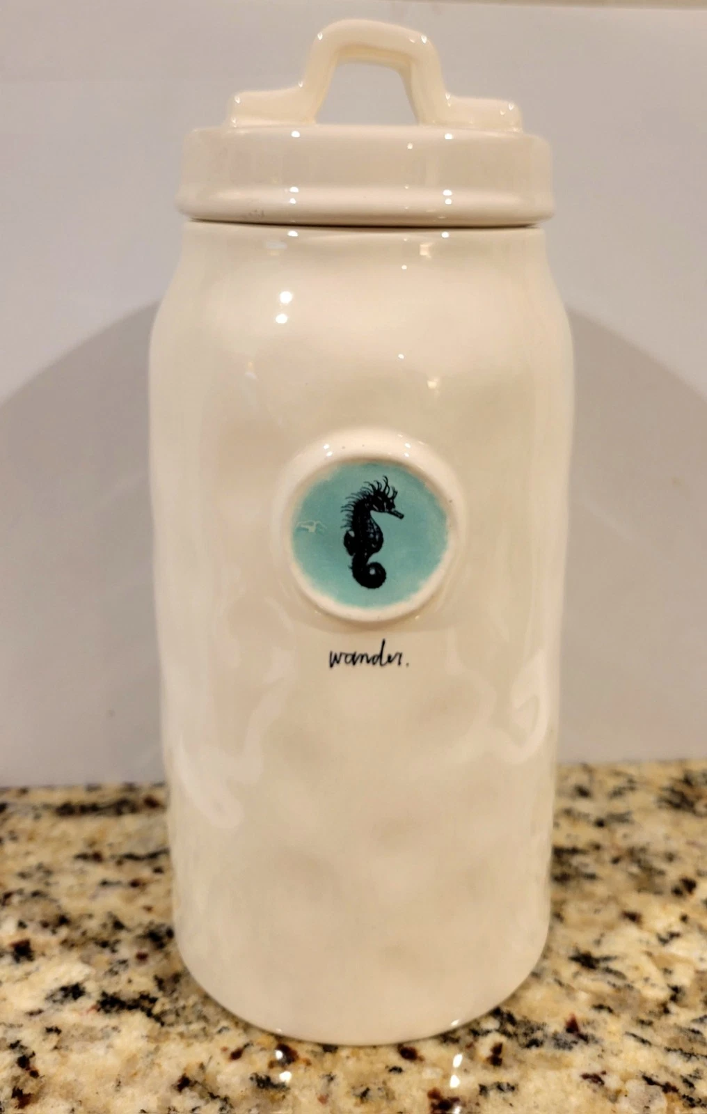 Rae Dunn Magenta Artisan Collection Ceramic Seahorse "Wander" Canister