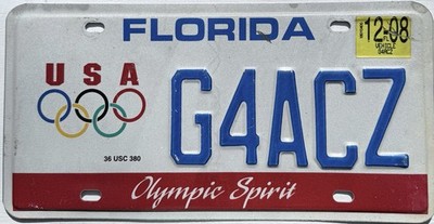 Florida License Plate   G4ACZ  Olympic Spirit