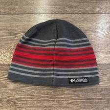 Columbia Sportswear Company Beanie Fleece Lined Gray Red Stripe Hat