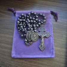 Antique Bronze Metal Combat Military Battle Rosary Catholic W/St Benedict Medal