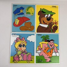 Vintage Playskool Wooden Puzzle Lot 4 Miss Piggy Yogi Bear Fred Flintstone