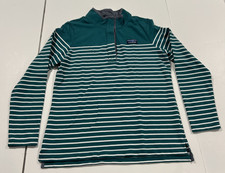 LL BEAN WOMENS VINTAGE COTTON PULLOVER HENLEY SWEATSHIRT TEAL STRIPED MEDIUM