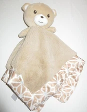 CoCaLo Tan Teddy BEAR Soft Fleece Baby Lovey Plush Security Blanket 16” x 16”