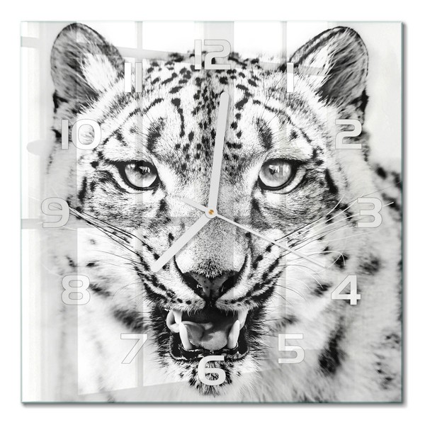 Stilvolle Glas-Wanduhr Glasuhr Aus Glas Schneeleopard WeißE Zeiger 30X30 Cm-image