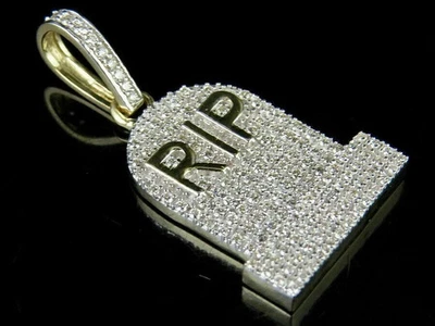 2 kt Rundschliff Diamant RIP Unisex Anhänger Charm 14 K Gelbgold Oberfläche Kostenlose Kette - Bild 1 von 3