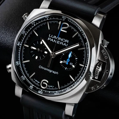 Panerai Luminor Chrono 44mm Black Dial PAM01109 Complete 3x straps 2030 Warranty