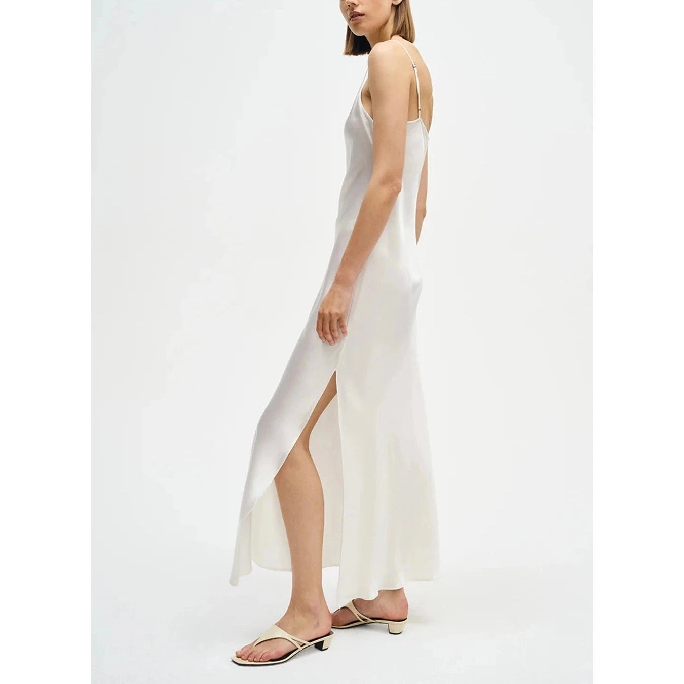 OFF WHITE Abito donna ENZA COSTA taglio bias seta slip S M bianco sporco scollo a V maxi spalline NUOVO