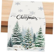 Winter Christmas Table Runner 13x90 Inch Pine Trees 13"W x 90"L Snowy Forest