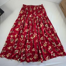 Vintage New Frontier Floral Maxi Prairie Skirt Tiered Boho Large Red Peasant 90s
