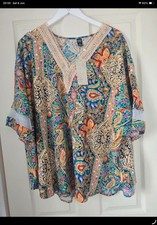 Emery Rose Paisley Boho Blouse Top Plus Size Colourful Crochet Neck 4XL