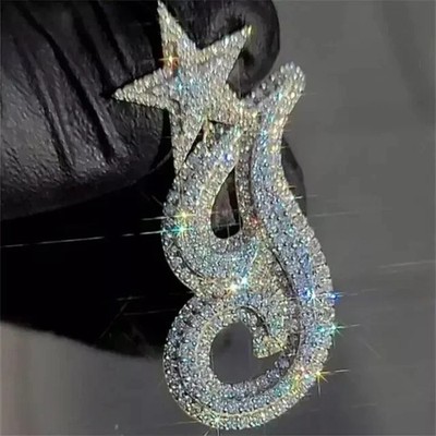 2 CT Real Moissanite Custom Letter ''J'' Star Men's Pendant 925 Starling Silver