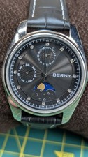 Berny Multi-Function Watch with Calendar and Moon Phase Stainless Steel Watch 
