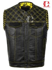 Men  s Biker Vest or Hunt Club Leather Diamond Quilted Motorcycle vest Black