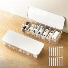 2 Pcs Cable Organizer Storage Box with Lid, 14 Wire Ties, White  Adjustable Div
