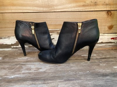 Audrey Brooke Classic Black Ankle Booties Gold Side Zipper High Heel  7 M
