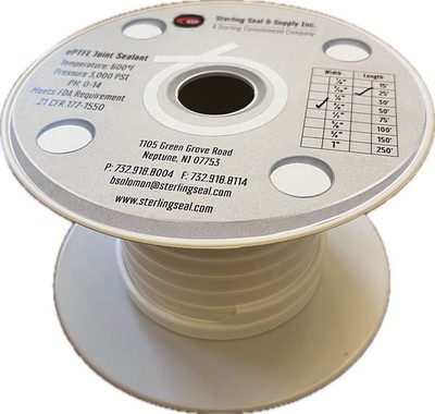 ePTFE Joint Sealant 3/8  x 25  PTFE Gasket Tape 3000 PSI High Temp 600°F
