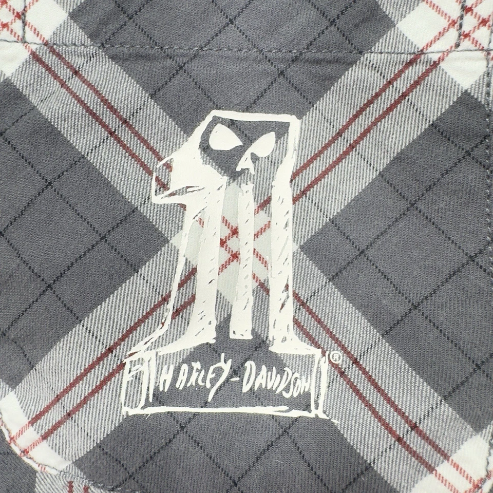 Camisa Harley Davidson Adulto Extra Grande Cinza Xadrez Manga Longa Feminina - Imagem 3 de 4