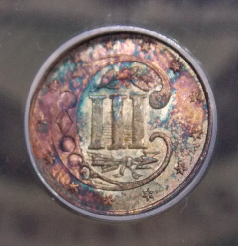 1862/1 U.S. Three Cent Silver 3CS ANACS MS61 #120 **TONING** Uncirculated ECC&C