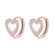 Sterling Silver CZ Heart Hoop Earrings for Women Teens Hollow Heart Small Hoop E