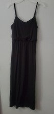 Faded Glory Long Black Soft Stretchy Spaghetti Strap Maxi Dress, S