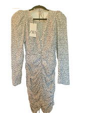 Zara Puff Sleeve Ruched Mini Dress S NWT