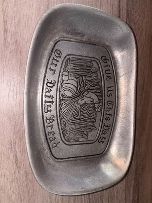 VTG Wilton Armetale 9 3/8'' Pewter Plate Tray Give Us This Day Our Daily Bread
