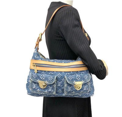 Authentic LOUIS VUITTON Monogram Denim Baggy PM Blue Denim Shoulder M95049 Y2K