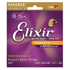 Elixir Nanoweb Phosphor Bronze Acoustic Guitar Strings Light Medium 12-56