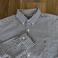 RALPH LAUREN POLO Button Down Shirt Long Sleeve Blue Gingham Flesh Pony Size XL