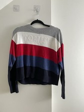 Tommy Hilfiger Logo Striped Knit Crewneck Pullover Sweater Women  s Size S