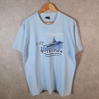 Vintage Screen Stars USS Yorktown Charleston Harbor USA 90s T-Shirt Mens XL Blue