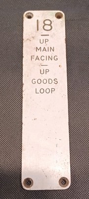 Railwayan BR(W) Traffolite Signal Box Lever Plate 18 up main facing - up good lo
