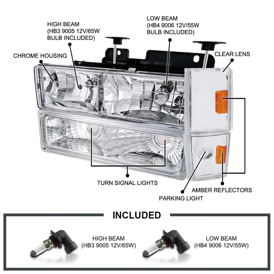 Fits 1988-1993 Chevy GMC C10 C/K Sierra Yukon Headlights+Corner+Bumper Lamps Foto 3 de 4