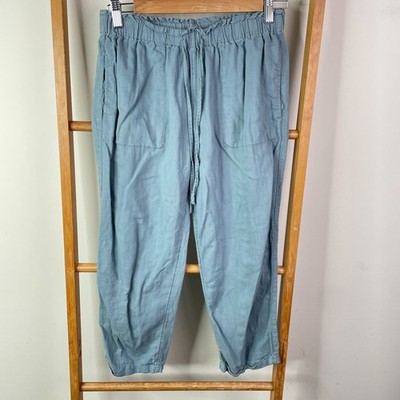 &me Harem Pants Womens 8 Dusty Blue Linen Viscose Elastic Ankle Cuff Vacation